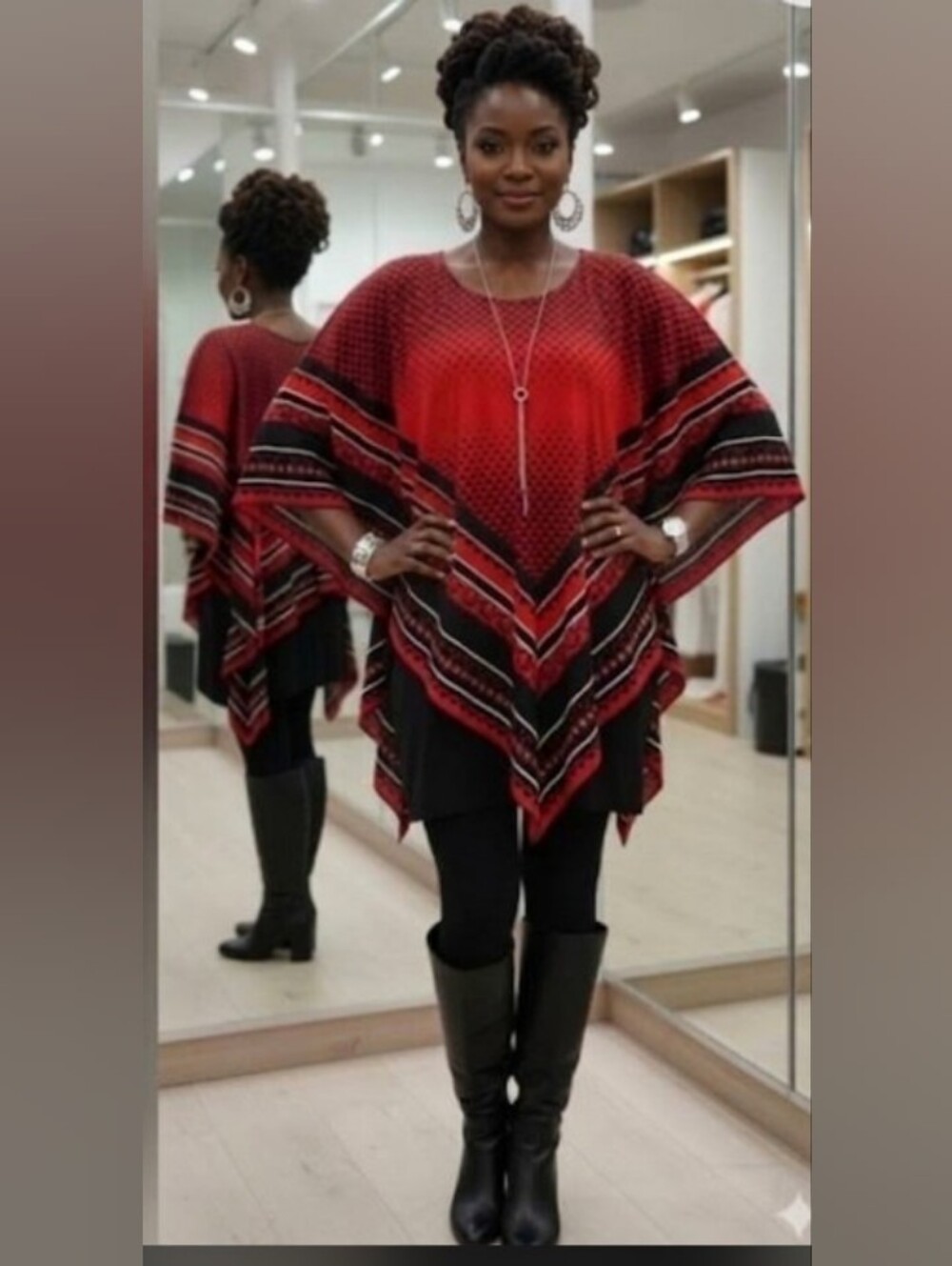 Red Boho Poncho Top Festival Tunic Whimsigoth Fairy Large New